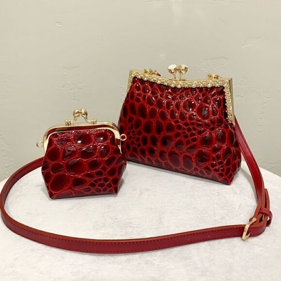 Handmade Genuine Leather Embossed Cobblestone Texture Kisslock Bag & Small Purse - Picture 1 of 16